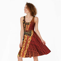 Samoan Pacific Tribal Flower Geometric Art Tattoos Midi Dress Siapo Pattern Flame Sunset - Polynesian Pride