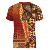 Samoan Pacific Tribal Flower Geometric Art Tattoos Women V-Neck T-Shirt Siapo Pattern Flame Sunset LT03 - Polynesian Pride