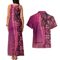 Samoan Pacific Tribal Flower Geometric Art Tattoos Couples Matching Tank Maxi Dress and Hawaiian Shirt Siapo Pattern Romantic Rose LT03 - Polynesian Pride