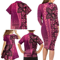 Samoan Pacific Tribal Flower Geometric Art Tattoos Family Matching Long Sleeve Bodycon Dress and Hawaiian Shirt Siapo Pattern Romantic Rose LT03 - Polynesian Pride