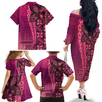 Samoan Pacific Tribal Flower Geometric Art Tattoos Family Matching Off The Shoulder Long Sleeve Dress and Hawaiian Shirt Siapo Pattern Romantic Rose LT03 - Polynesian Pride