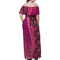 Samoan Pacific Tribal Flower Geometric Art Tattoos Family Matching Off Shoulder Maxi Dress and Hawaiian Shirt Siapo Pattern Romantic Rose LT03 - Polynesian Pride