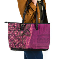 Samoan Pacific Tribal Flower Geometric Art Tattoos Leather Tote Bag Siapo Pattern Romantic Rose - Polynesian Pride