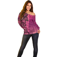 Samoan Pacific Tribal Flower Geometric Art Tattoos Off Shoulder Sweater Siapo Pattern Romantic Rose - Polynesian Pride