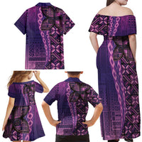 Samoan Pacific Tribal Flower Geometric Art Tattoos Family Matching Off Shoulder Maxi Dress and Hawaiian Shirt Siapo Pattern Purple Haze LT03 - Polynesian Pride