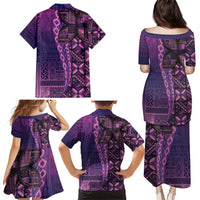 Samoan Pacific Tribal Flower Geometric Art Tattoos Family Matching Puletasi and Hawaiian Shirt Siapo Pattern Purple Haze LT03 - Polynesian Pride