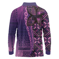 Samoan Pacific Tribal Flower Geometric Art Tattoos Long Sleeve Polo Shirt Siapo Pattern Purple Haze LT03 - Polynesian Pride