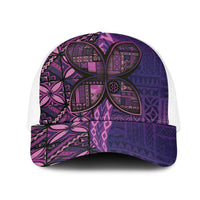 Samoan Pacific Tribal Flower Geometric Art Tattoos Mesh Trucker Cap Siapo Pattern Purple Haze - Polynesian Pride
