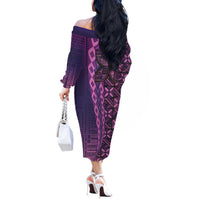 Samoan Pacific Tribal Flower Geometric Art Tattoos Off The Shoulder Long Sleeve Dress Siapo Pattern Purple Haze LT03 - Polynesian Pride