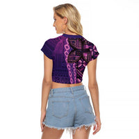 Samoan Pacific Tribal Flower Geometric Art Tattoos Raglan Cropped T Shirt Siapo Pattern Purple Haze LT03 - Polynesian Pride