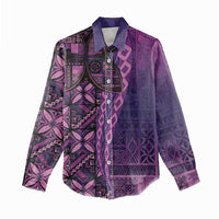 Samoan Pacific Tribal Flower Geometric Art Tattoos Women Casual Shirt Siapo Pattern Purple Haze LT03 - Polynesian Pride