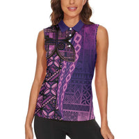 Samoan Pacific Tribal Flower Geometric Art Tattoos Women Sleeveless Polo Shirt Siapo Pattern Purple Haze LT03 - Polynesian Pride
