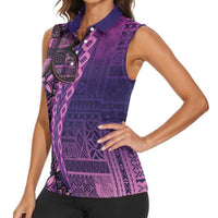 Samoan Pacific Tribal Flower Geometric Art Tattoos Women Sleeveless Polo Shirt Siapo Pattern Purple Haze LT03 - Polynesian Pride