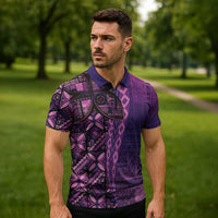Samoan Pacific Tribal Flower Geometric Art Tattoos Zipper Polo Shirt Siapo Pattern Purple Haze LT03 - Polynesian Pride