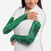 Samoan Pacific Tribal Flower Geometric Art Tattoos Arm Sleeves Siapo Pattern Emerald Glow - Polynesian Pride