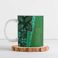 Samoan Pacific Tribal Flower Geometric Art Tattoos Ceramic Mug Siapo Pattern Emerald Glow LT03 Green - Polynesian Pride