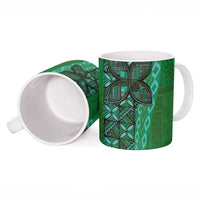 Samoan Pacific Tribal Flower Geometric Art Tattoos Ceramic Mug Siapo Pattern Emerald Glow LT03 - Polynesian Pride