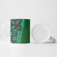 Samoan Pacific Tribal Flower Geometric Art Tattoos Ceramic Mug Siapo Pattern Emerald Glow LT03 - Polynesian Pride