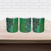 Samoan Pacific Tribal Flower Geometric Art Tattoos Ceramic Mug Siapo Pattern Emerald Glow LT03 - Polynesian Pride