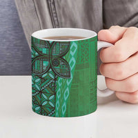 Samoan Pacific Tribal Flower Geometric Art Tattoos Ceramic Mug Siapo Pattern Emerald Glow LT03 - Polynesian Pride