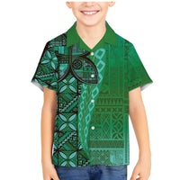 Samoan Pacific Tribal Flower Geometric Art Tattoos Family Matching Mermaid Dress and Hawaiian Shirt Siapo Pattern Emerald Glow LT03 Son's Shirt Green - Polynesian Pride