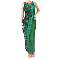 Samoan Pacific Tribal Flower Geometric Art Tattoos Family Matching Tank Maxi Dress and Hawaiian Shirt Siapo Pattern Emerald Glow LT03 Mom's Dress Green - Polynesian Pride