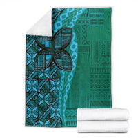 Samoan Pacific Tribal Flower Geometric Art Tattoos Blanket Siapo Pattern Turquoise Tide - Polynesian Pride