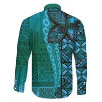 Samoan Pacific Tribal Flower Geometric Art Tattoos Family Matching Summer Maxi Dress and Hawaiian Shirt Siapo Pattern Turquoise Tide LT03 - Polynesian Pride