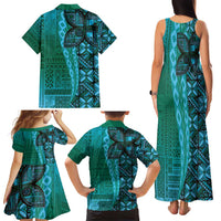 Samoan Pacific Tribal Flower Geometric Art Tattoos Family Matching Tank Maxi Dress and Hawaiian Shirt Siapo Pattern Turquoise Tide LT03 - Polynesian Pride