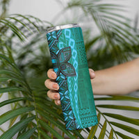 Samoan Pacific Tribal Flower Geometric Art Tattoos Skinny Tumbler Siapo Pattern Turquoise Tide LT03 - Polynesian Pride