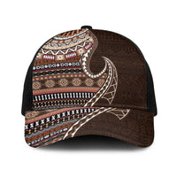 Fijian Masi Tribal Tattoos Art Pattern Baseball Net Cap Brown Color Half Style - Polynesian Pride