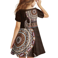 Fijian Masi Tribal Tattoos Art Pattern Family Matching Off Shoulder Maxi Dress and Hawaiian Shirt Brown Color Half Style LT03 - Polynesian Pride