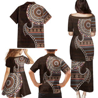 Fijian Masi Tribal Tattoos Art Pattern Family Matching Puletasi and Hawaiian Shirt Brown Color Half Style LT03 - Polynesian Pride