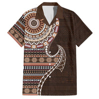 Fijian Masi Tribal Tattoos Art Pattern Family Matching Short Sleeve Bodycon Dress and Hawaiian Shirt Brown Color Half Style LT03 Dad's Shirt - Short Sleeve Brown - Polynesian Pride