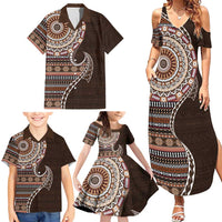Fijian Masi Tribal Tattoos Art Pattern Family Matching Summer Maxi Dress and Hawaiian Shirt Brown Color Half Style LT03 - Polynesian Pride