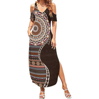 Fijian Masi Tribal Tattoos Art Pattern Family Matching Summer Maxi Dress and Hawaiian Shirt Brown Color Half Style LT03 Mom's Dress Brown - Polynesian Pride