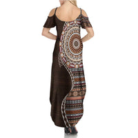 Fijian Masi Tribal Tattoos Art Pattern Family Matching Summer Maxi Dress and Hawaiian Shirt Brown Color Half Style LT03 - Polynesian Pride