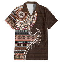 Fijian Masi Tribal Tattoos Art Pattern Family Matching Tank Maxi Dress and Hawaiian Shirt Brown Color Half Style LT03 Dad's Shirt - Short Sleeve Brown - Polynesian Pride