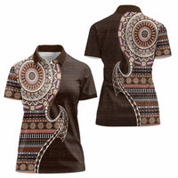 Fijian Masi Tribal Tattoos Art Pattern Women Polo Shirt Brown Color Half Style - Polynesian Pride