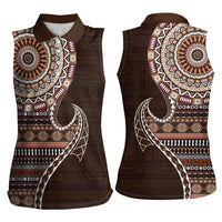 Fijian Masi Tribal Tattoos Art Pattern Women Sleeveless Polo Shirt Brown Color Half Style LT03 - Polynesian Pride