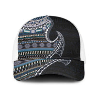 Fijian Masi Tribal Tattoos Art Pattern Baseball Net Cap Navy Color Half Style - Polynesian Pride