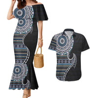 Fijian Masi Tribal Tattoos Art Pattern Couples Matching Mermaid Dress and Hawaiian Shirt Navy Color Half Style LT03 Navy - Polynesian Pride