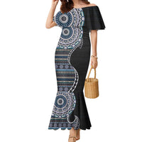 Fijian Masi Tribal Tattoos Art Pattern Family Matching Mermaid Dress and Hawaiian Shirt Navy Color Half Style LT03 Mom's Dress Navy - Polynesian Pride