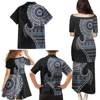 Fijian Masi Tribal Tattoos Art Pattern Family Matching Puletasi and Hawaiian Shirt Navy Color Half Style LT03 - Polynesian Pride