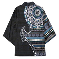 Fijian Masi Tribal Tattoos Art Pattern Kimono Navy Color Half Style LT03 - Polynesian Pride