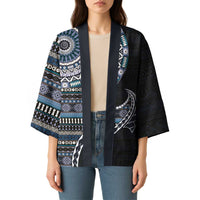 Fijian Masi Tribal Tattoos Art Pattern Kimono Navy Color Half Style LT03 - Polynesian Pride