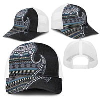 Fijian Masi Tribal Tattoos Art Pattern Mesh Trucker Cap Navy Color Half Style LT03 - Polynesian Pride