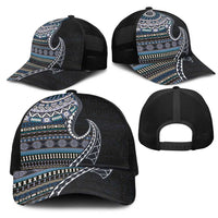 Fijian Masi Tribal Tattoos Art Pattern Mesh Trucker Cap Navy Color Half Style LT03 - Polynesian Pride