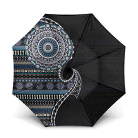 Fijian Masi Tribal Tattoos Art Pattern Umbrella Navy Color Half Style LT03 One Size Folded 11.42 inch Opened Diameter 37.4 inch Navy - Polynesian Pride