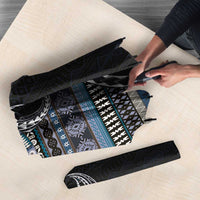 Fijian Masi Tribal Tattoos Art Pattern Umbrella Navy Color Half Style LT03 - Polynesian Pride